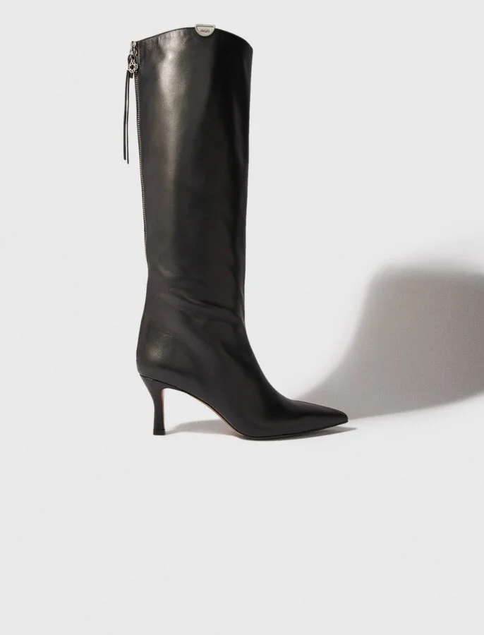 Pointed-toe leather boots