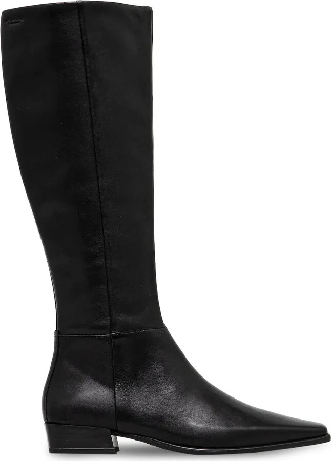 Pointed-Toe Leather Knee-High Boots