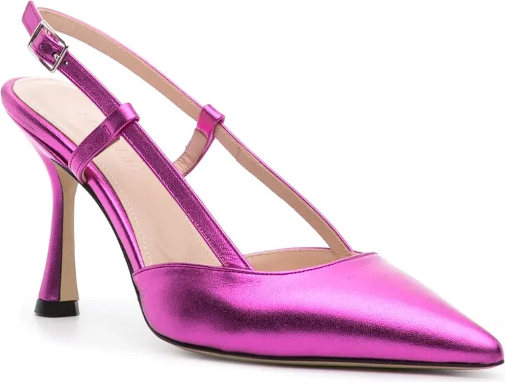 Pointed-Toe Metallic-Leather Slingback Pumps - Image 2