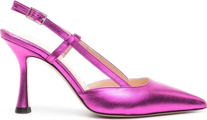 Pointed-Toe Metallic-Leather Slingback Pumps