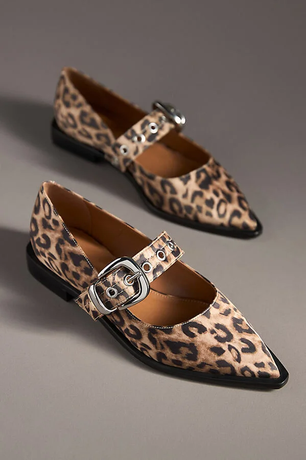 Pointed-Toe Moto Mary Jane Flats - Image 2