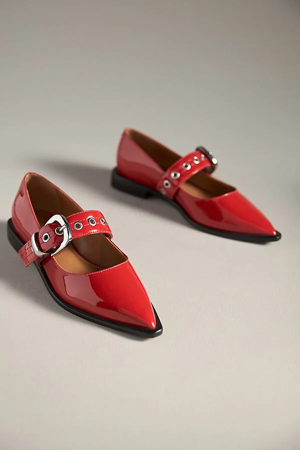 Pointed-Toe Moto Mary Jane Flats - Image 3