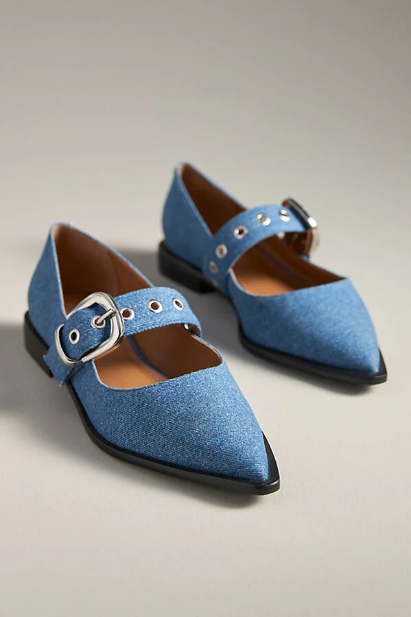Pointed-Toe Moto Mary Jane Flats - Image 2