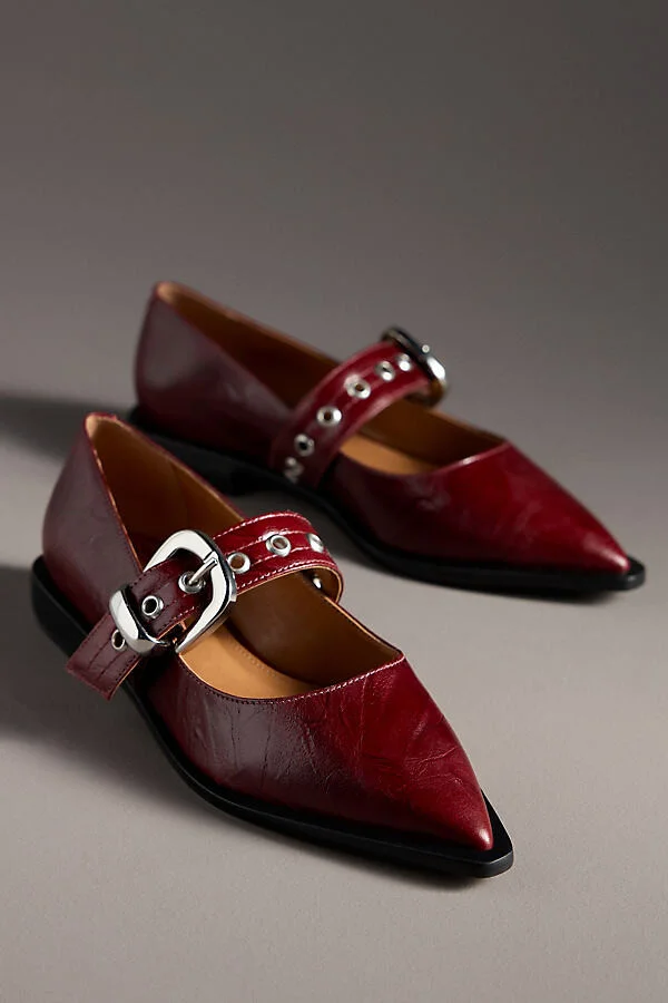 Pointed-Toe Moto Mary Jane Flats - Image 2