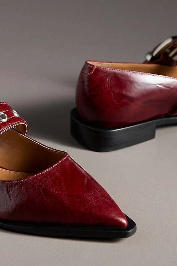 Pointed-Toe Moto Mary Jane Flats - Image 3