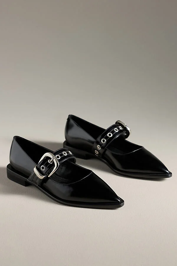 Pointed-Toe Moto Mary Jane Flats - Image 2