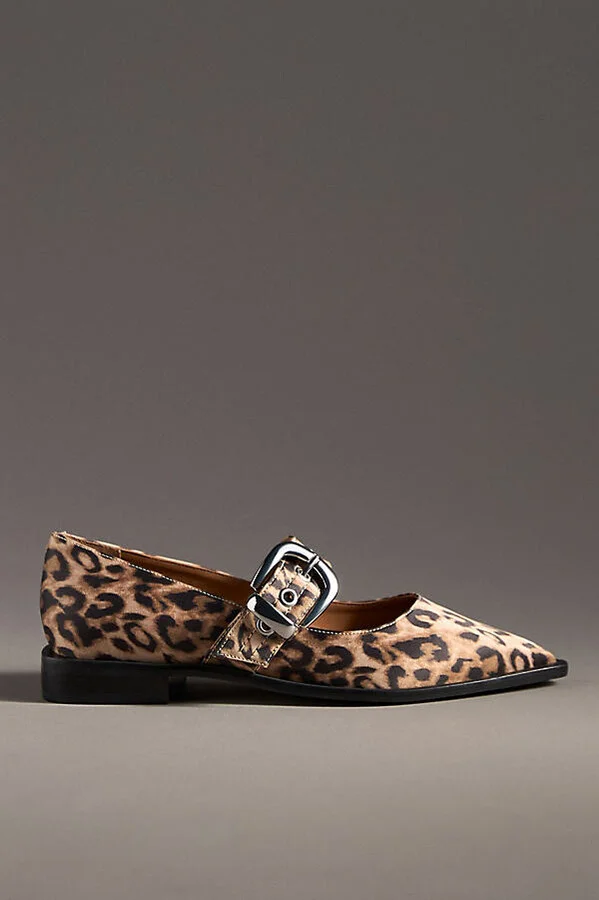 Pointed-Toe Moto Mary Jane Flats