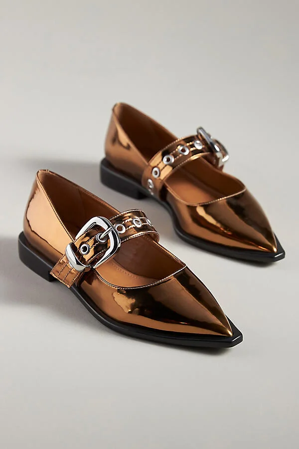 Pointed-Toe Moto Mary Jane Flats