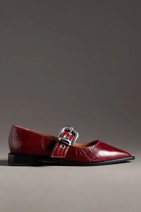 Pointed-Toe Moto Mary Jane Flats