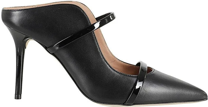 Pointed Toe Mules With Glossy Strap Details