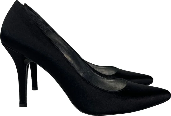 Pointed Toe Pumps in Black Satin
