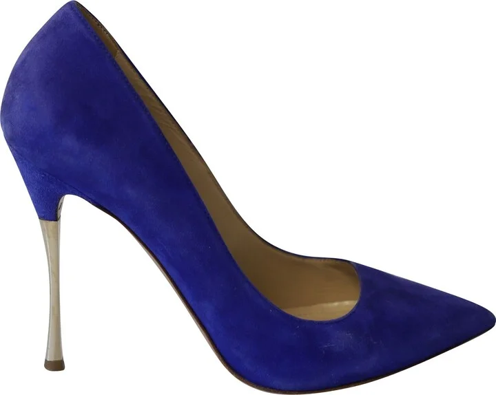 Pointed Toe Pumps in Blue Suede