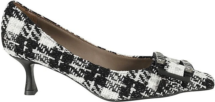 Pointed-Toe Pumps With Rhinestone Detailing In Tweed