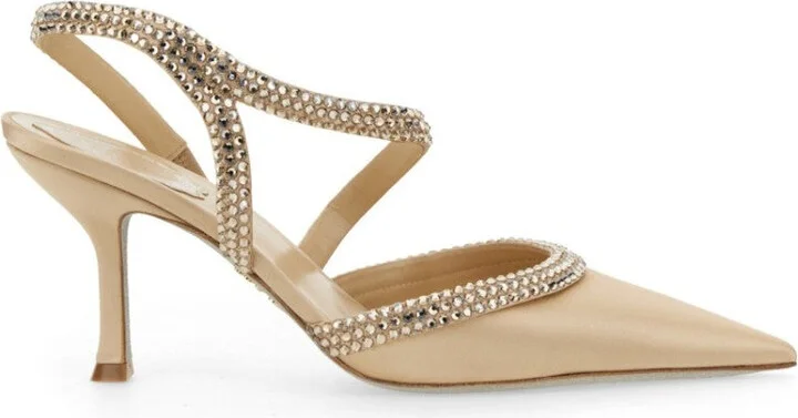 Pointed-Toe Satin Sandals With Crisscross Straps