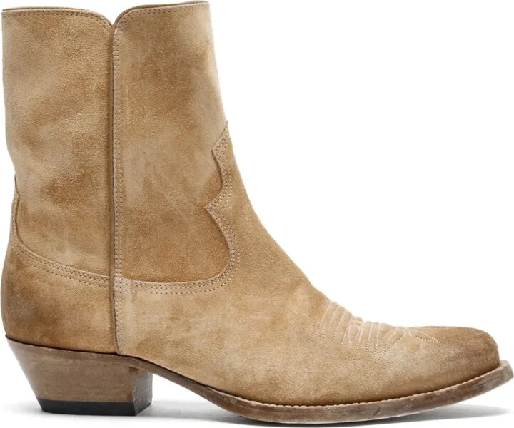 Pointed-Toe Western Suede Boots