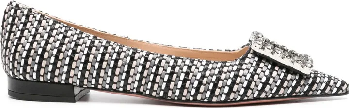 Pointed-Toe Woven Ballerina Shoes
