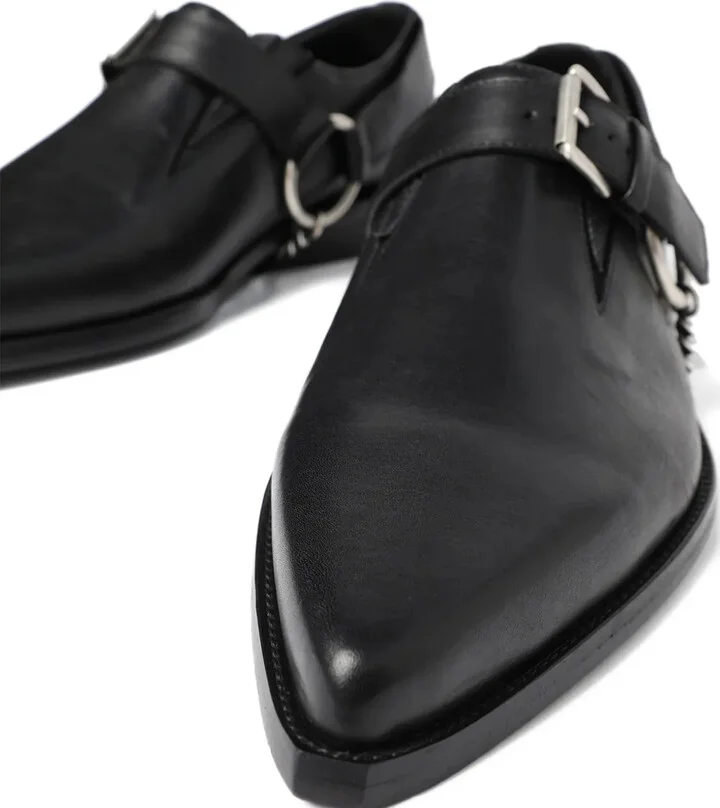 Pointy buckle-detail leather monk shoes - Image 3