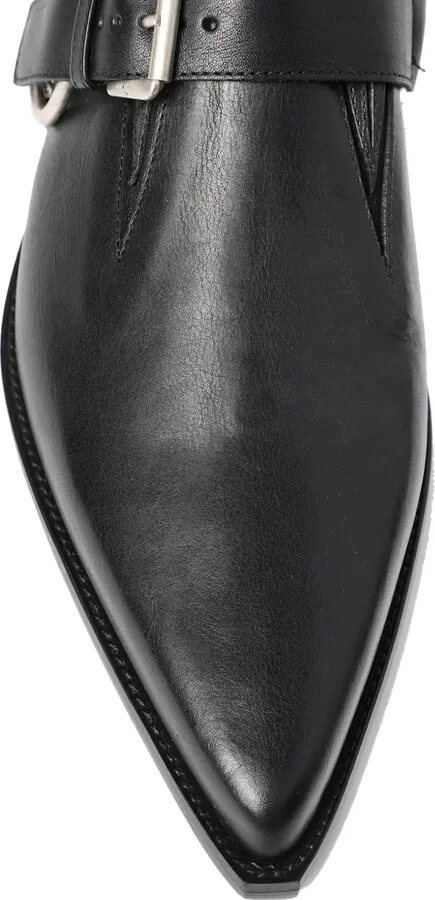 Pointy buckle-detail leather monk shoes - Image 4