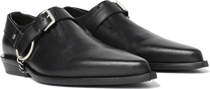 Pointy buckle-detail leather monk shoes