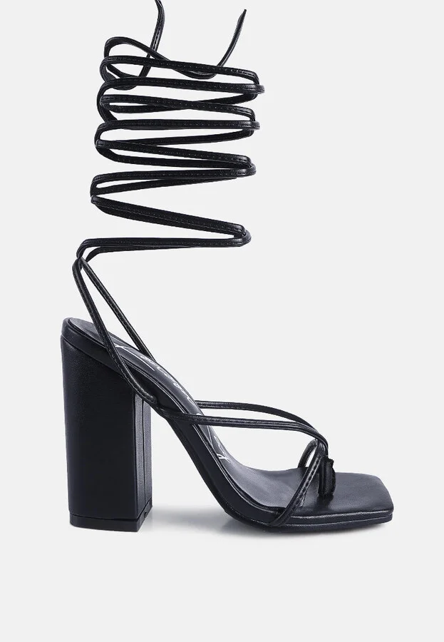 Pole Dance Lace Up Block Heeled Sandals