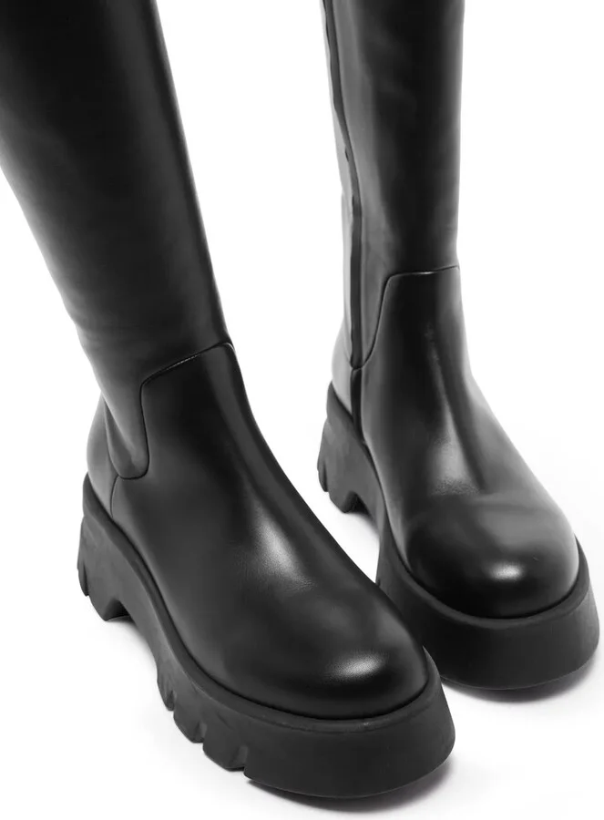 Polished-Finish Ridged-Sole Boots - Image 2