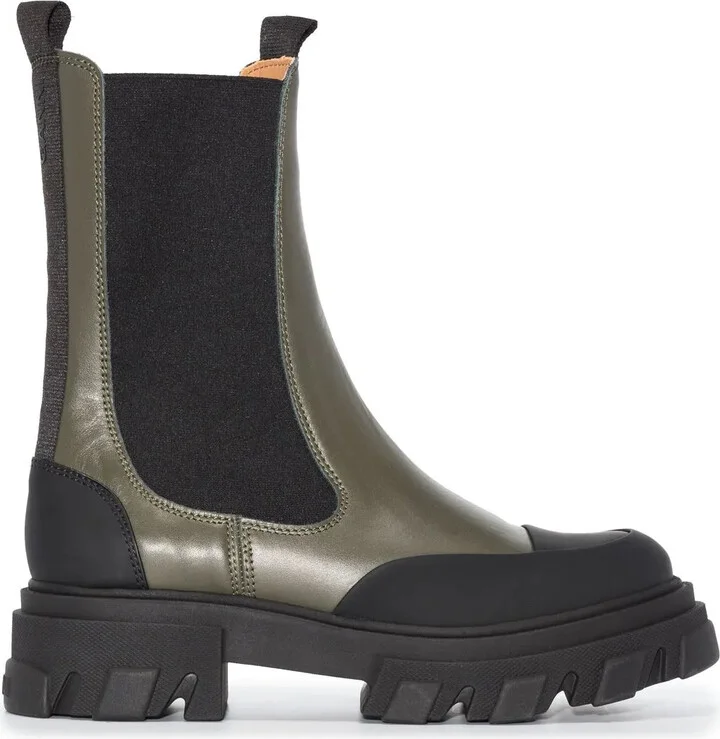 Polished-Finish Ridged-Sole Boots