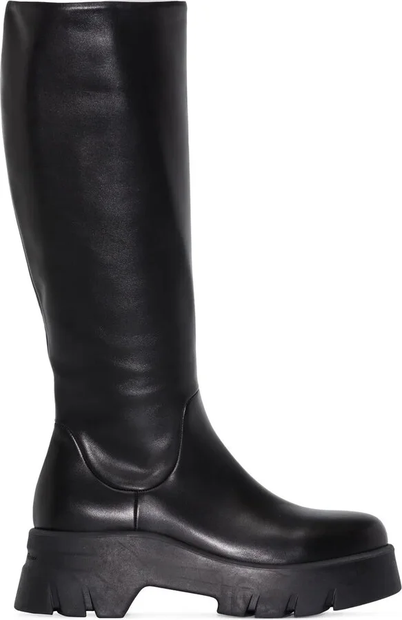 Polished-Finish Ridged-Sole Boots
