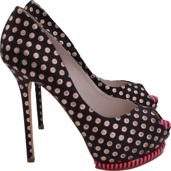 Polka Dot Pumps in Black Leather