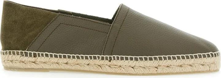 'Polo' Green Espadrillas With Braided Raphia Sole In Leather Man