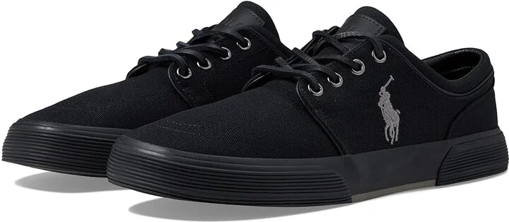 Polo Ralph Lauren Faxon Low-Top Canvas Sneaker Men's Lace up casual Shoes Polo Black/Grey : 7.5 M