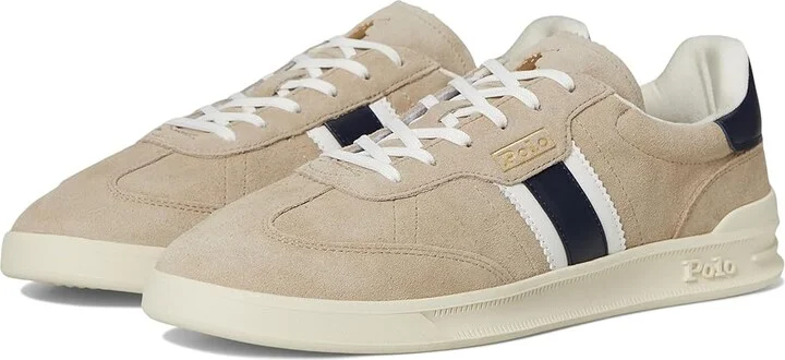 Polo Ralph Lauren Heritage Aera Suede Sneakers Men's Shoes Milkshake/Navy/White : 14 D - Medium, Leather