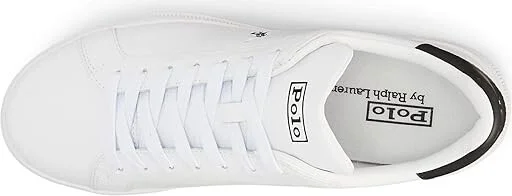 Polo Ralph Lauren Heritage Court II Leather Sneaker Men's Shoes White/Black Nappa Leather : 13 D - Medium - Image 3