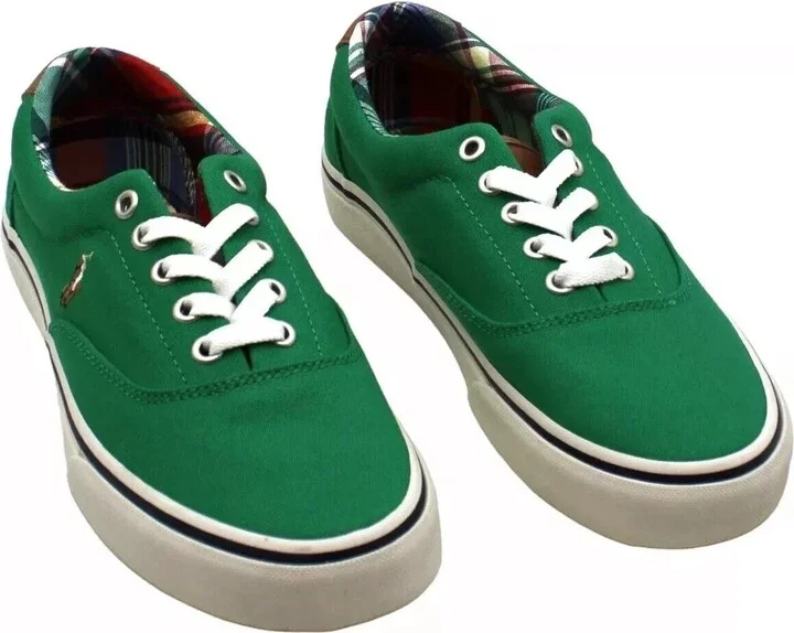 Polo Ralph Lauren Keaton Pony Sneakers Men's 8 Green Canvas Casual Shoes GBNC532
