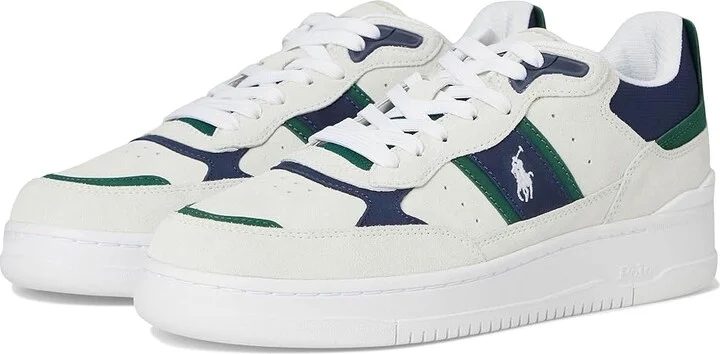 Polo Ralph Lauren Masters Sport Leather-suede Sneaker Men's Shoes Bianco/Navy/Green : 10.5 D - Medium, Canvas/Leather