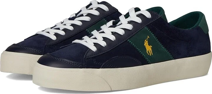 Polo Ralph Lauren Suede Leather-Sayer Sport-Sneakers-Low Top Lace Men's Shoes Navy/Forest : 9.5 D - Medium, Leather/Suede