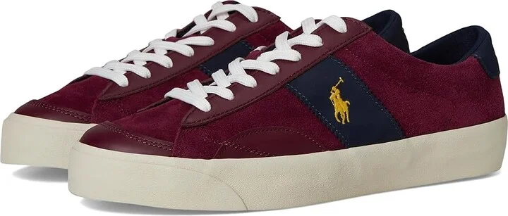 Polo Ralph Lauren Suede Leather-Sayer Sport-Sneakers-Low Top Lace Men's Shoes Wine/Navy : 12 D - Medium, Leather/Suede