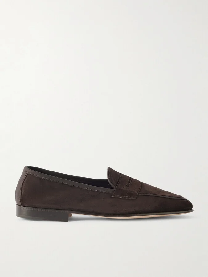 Polperro Leather-Trimmed Suede Penny Loafers