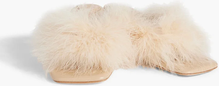 Pom feather-embellished leather mules - Image 2