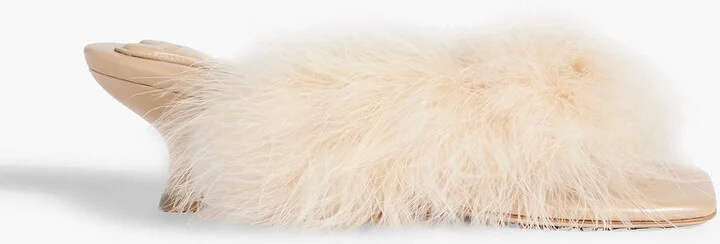 Pom feather-embellished leather mules
