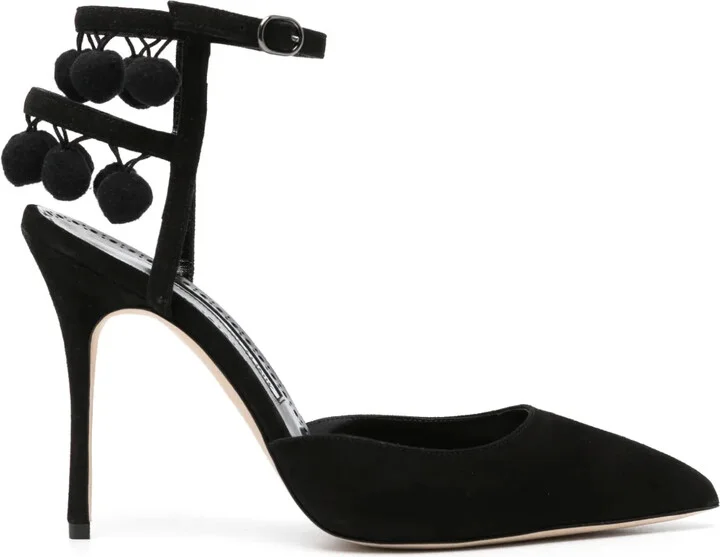 Pom-Pom Detail Pointed Pumps