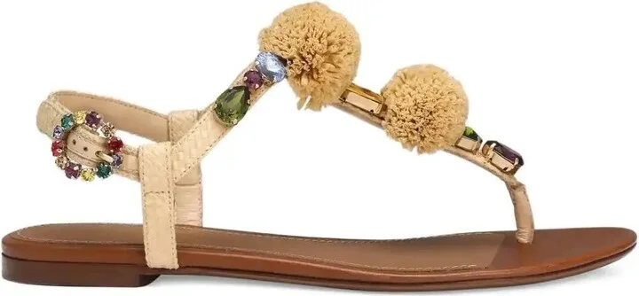 Pompom-Detail Sandals