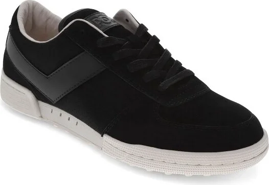 PONY Mens Linebacker Lux Genuine Leather and Suede Premium Lace Up Athletic Sneaker Shoe, Black/Off White, Size