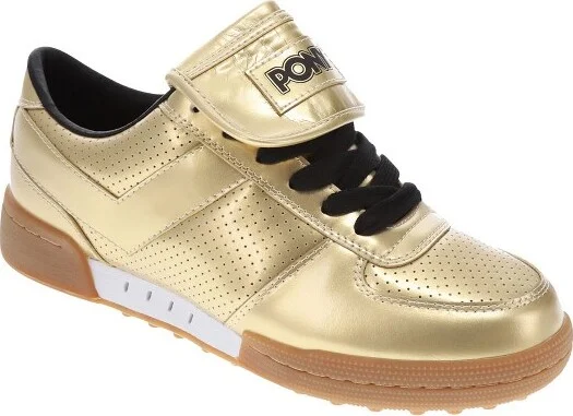PONY Mens Linebacker Metallic Genuine Leather Premium Lace Up Athletic Sneaker Shoe, Gold Metallic, Size