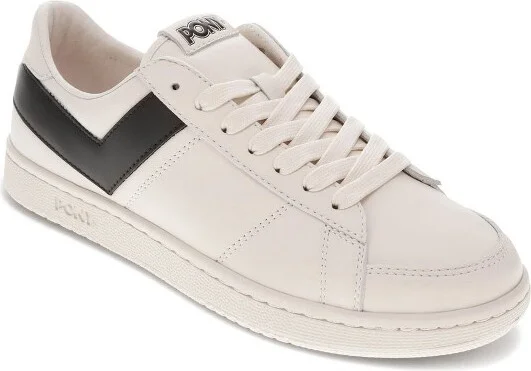 PONY Mens M-80 Low Genuine Leather Premium Lace Up Athletic Sneaker Shoe, Off White/Black, Size