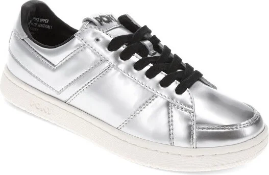 PONY Mens M-80 Low Metallic Genuine Leather Premium Lace Up Athletic Sneaker Shoe, Silver, Size