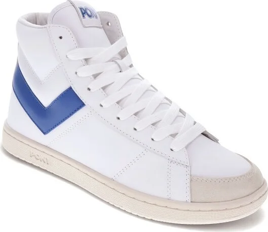 PONY Mens M-Pro High Genuine Leather and Suede Premium Lace Up Athletic Sneaker Shoe, White/Blue/Off White, Size