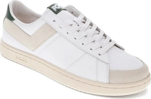 PONY Mens M-Pro Low Lux Genuine Leather and Suede Premium Lace Up Athletic Sneaker Shoe, White/Green/Oatmeal, Size