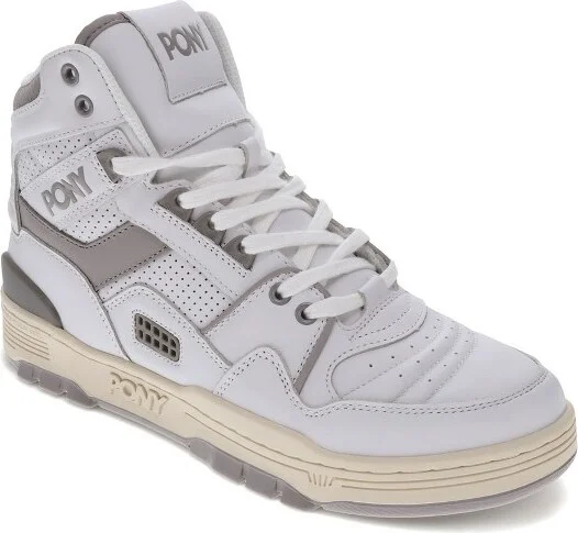 PONY Mens M100 Genuine Leather Premium Hightop Lace Up Athletic Sneaker Shoe, White, Size