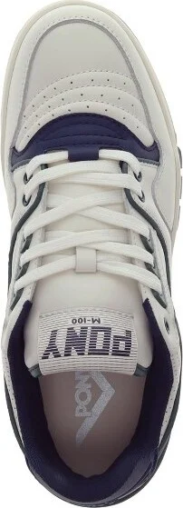 PONY Mens M100 Low Archive Genuine Leather Premium Lace Up Athletic Sneaker Shoe, Snow White/Royal/Red, Size - Image 2