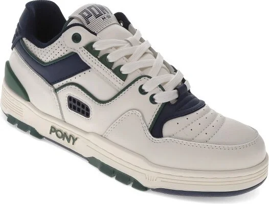 PONY Mens M100 Low Archive Genuine Leather Premium Lace Up Athletic Sneaker Shoe, Snow White/Royal/Red, Size